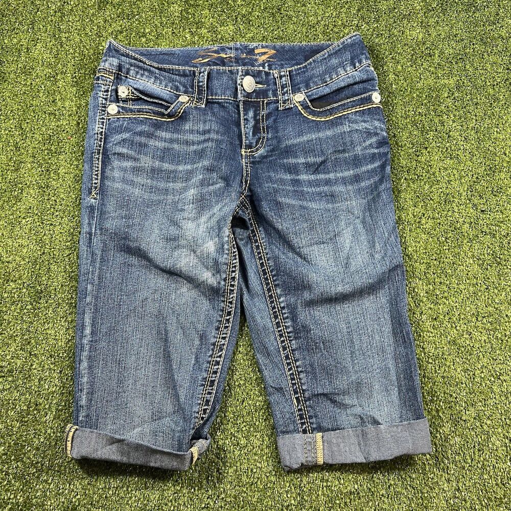 Women's Seven7 7 Capri Jeans Cuffed Embroidered Pockets Vintage Size 29